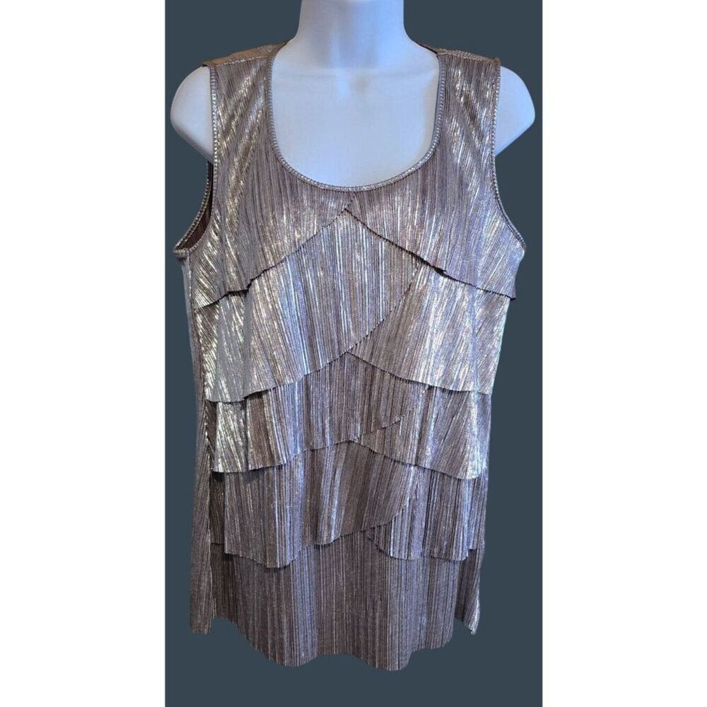 Shiny Metallic Tiered Sleeveless blouse Sparkly Glam Look coquette romance